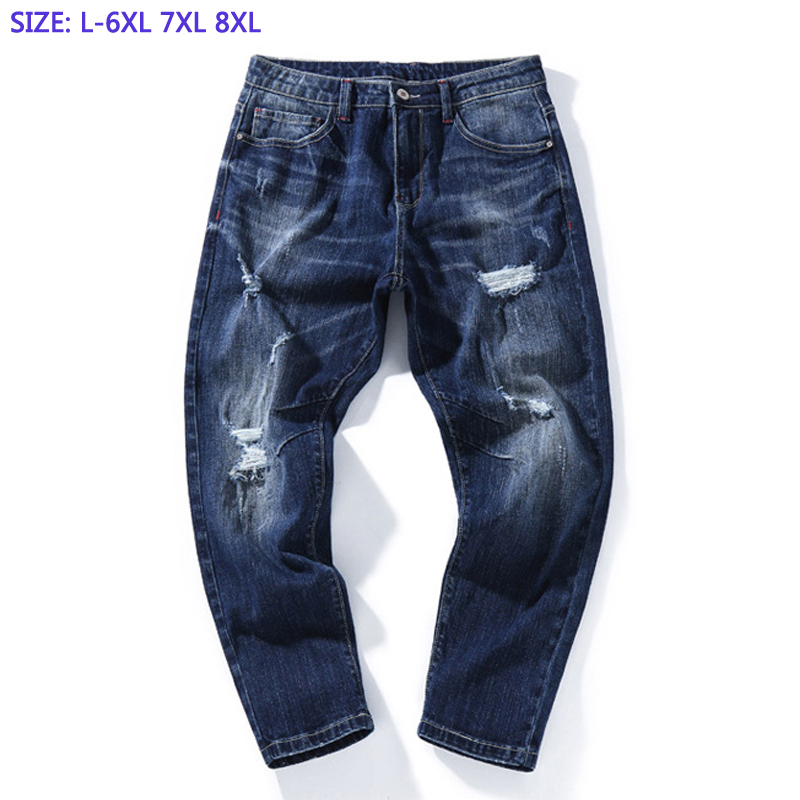 

Summer New Jeans Men's Ankle-length Pants High Quality Cotton Jeans Drect Sell Extra Large Super Big Plus Size -42 44 46, Blue
