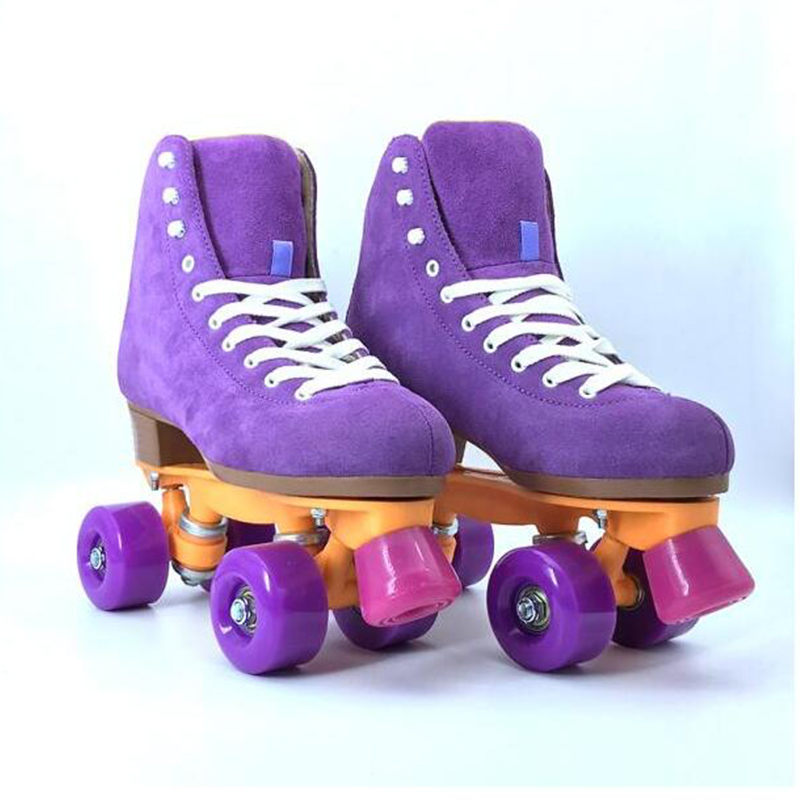 

Roller Skates Patines with 2 Row 4-Wheel Adult Children Purple Suede Skates Pink Roller Skating Rink Special Shoes