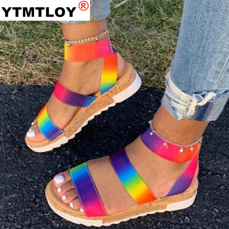 

Women Summer Ankle Strap Sandals Rainbow Color Platform Wedges Heel Peep Toe Fashion Casual Beach Ladies Shoes Zapatos De Mujer, Beige