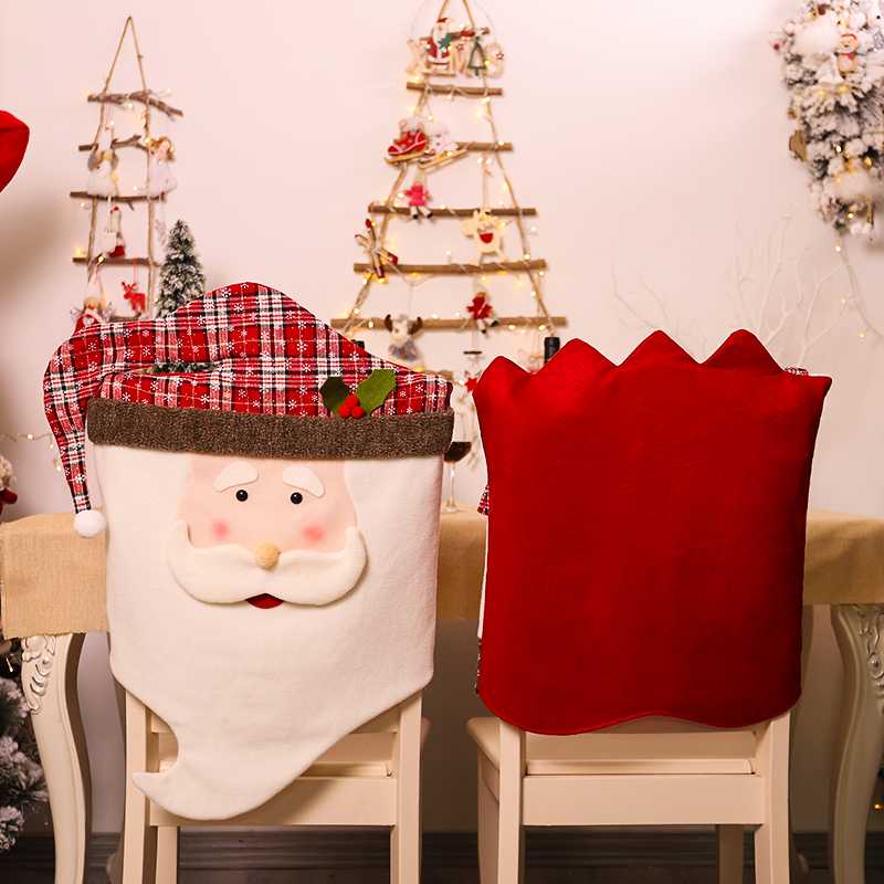 

Christmas Chair Back Cover Cartoon Snowflake Plaid Cute Husband Wife Chair Covers Christmas Festival Party Home Decorations