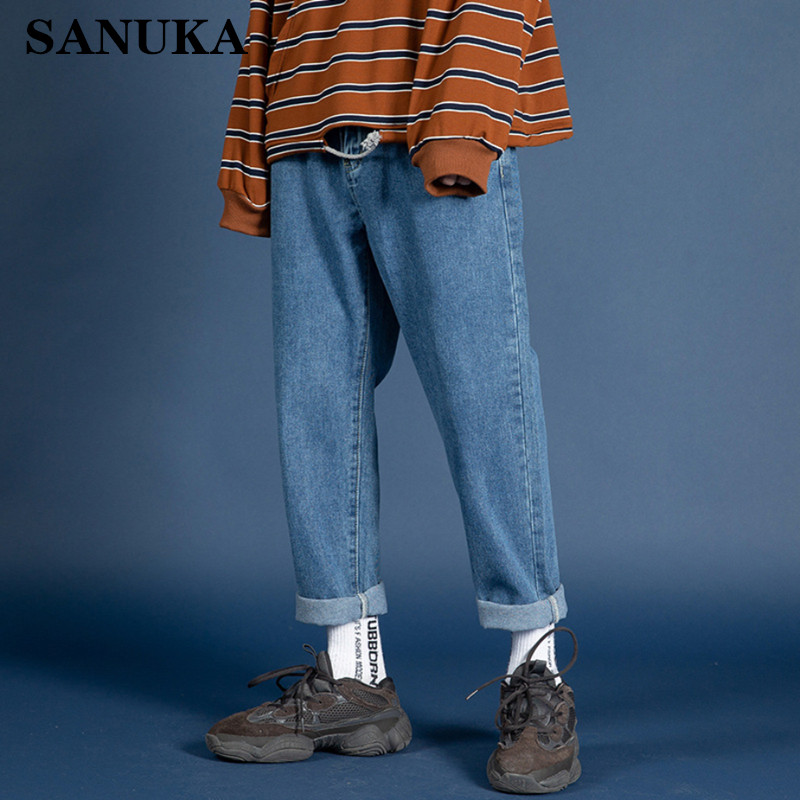 

Men Joggers Streetwear Blue Jeans 2020 Women Black Jeans Korea Fashions Harem Pants Male Denim Pants OverSize, Blcak