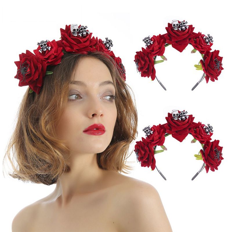 

Headband For Women Simulation Velvet Rose Flower Headband Halloween Ladies Ties Rope Hair Hair Accessories