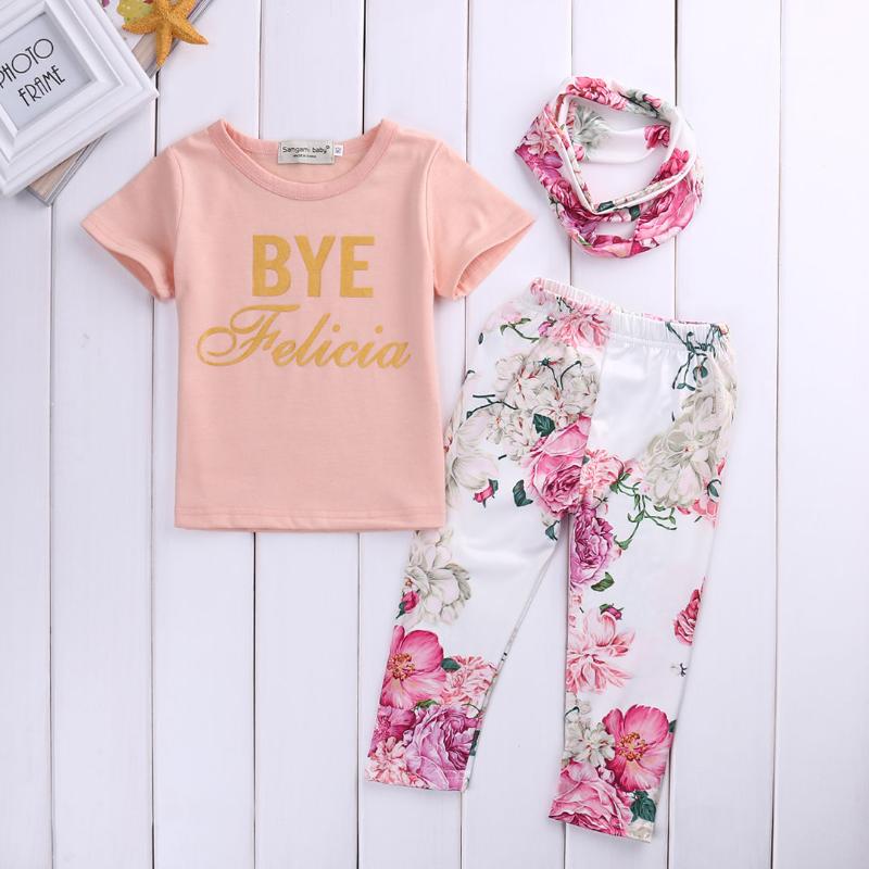 

2020 New Style 3Pcs Newborn Toddler Infant Baby Girls Floral Outfit T shirt Pants Leggings Pink Clothes Hairband