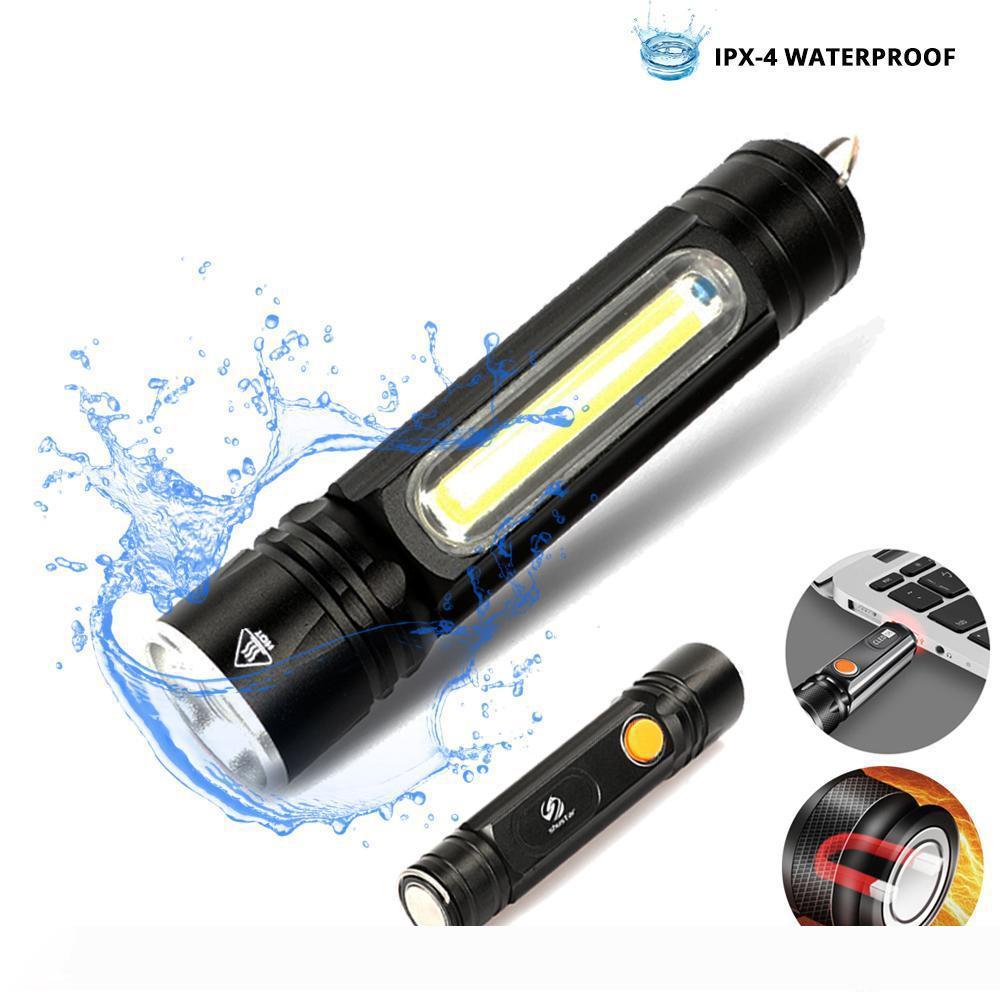 

Multifunctional LED Flashlight USB Inside rechargeable battery Powerful T6 torch Side COB light design flashlight tail magnet