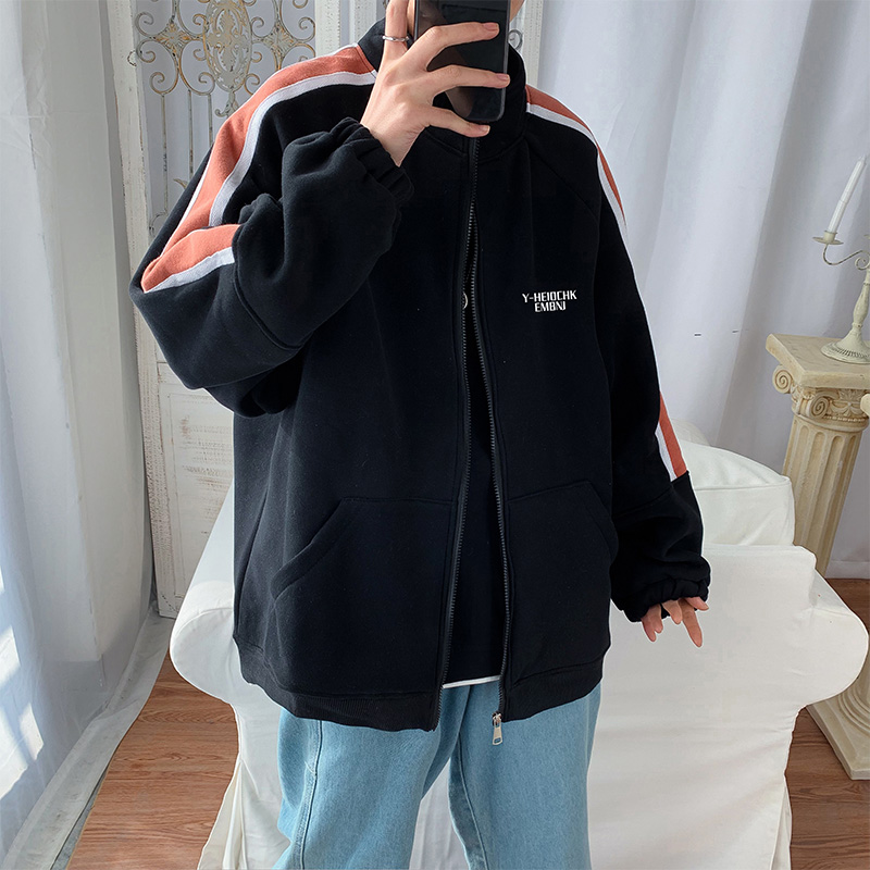 

Jacket Men Fashion Casual Men Clothing Solid Color Jackets Mens chaquetas hombre Streetwear Wild Loose Hip Hop Bomber Jacket, Black