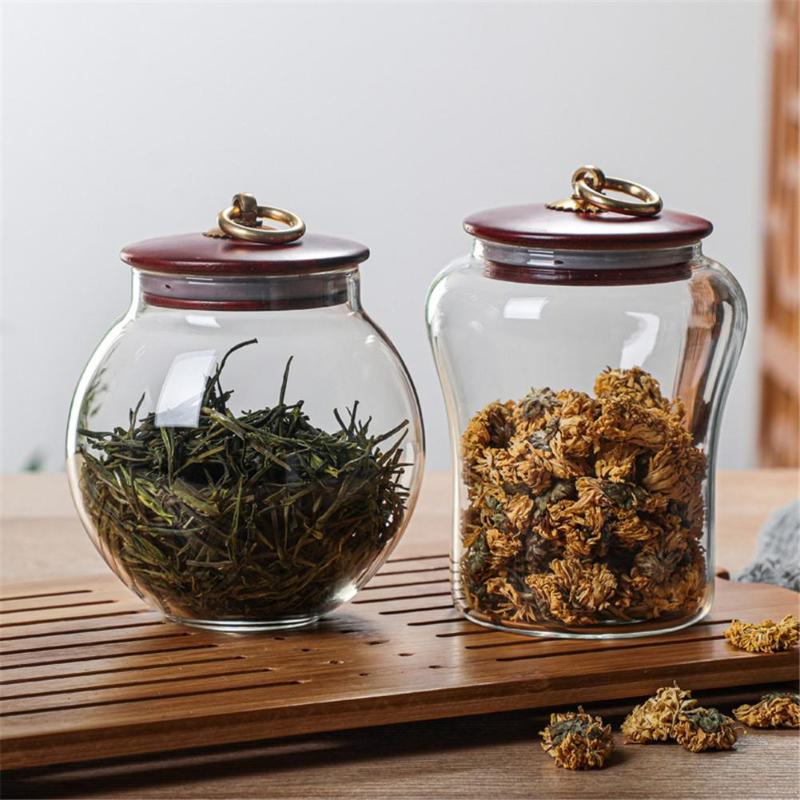 

Glass Sealed Jar Wooden Lid Sealed Can Storage Tank Grains Storage Jar Coffee Bean Containers Kitchen