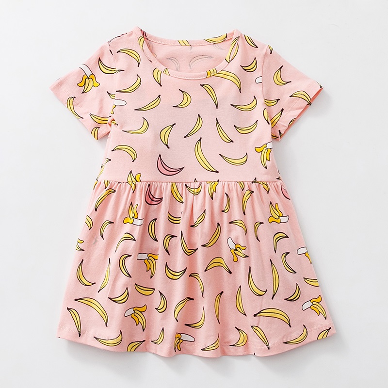 

Baby Girls Dress For 1-6 Years Kids 100% Cotton Summer Casual Dresses With Banana Printing Children's Clothing KF546, Big flower