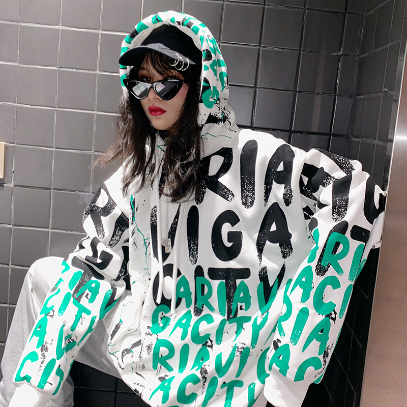 

Streetwear Women Hoodie Plus Velvet BF Coat Fashion Harajuku Tops Female Sweatshirts Letter Hooded Grils Hoodies, Black