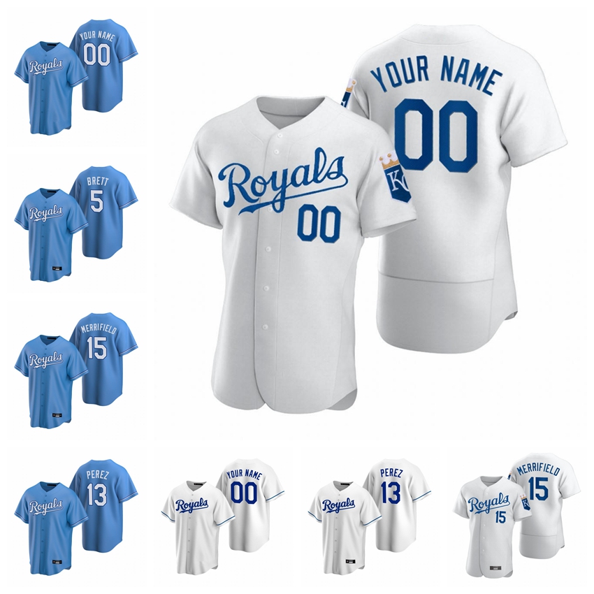 

13 Salvador Perez Jerseys Womens Bo Jackson Whit Merrifield George Brett 4 Alex Gordon 56 Brad Keller Blue Baseball Jerseys Custom Stitched, Blue;black