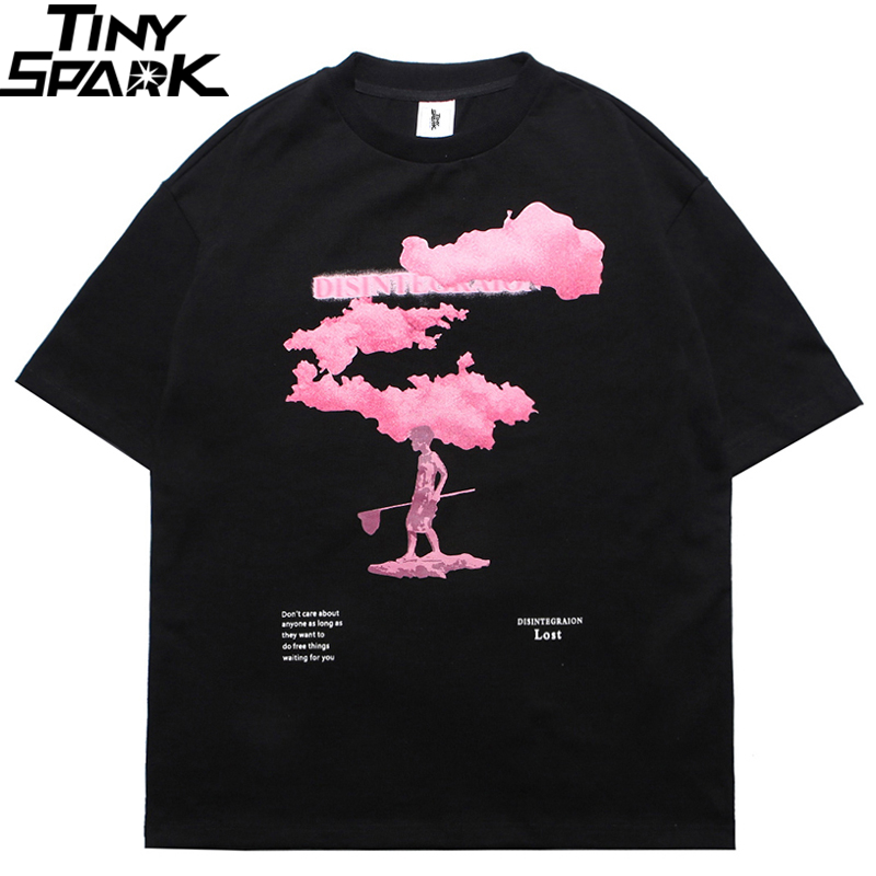 

2020 Streetwear Harajuku Tshirt Pink Cloud Hip Hop T Shirt Men Summer Short Sleeve T-Shirt Cotton Fashion Black Tops Tees HipHop, A93t2072 black