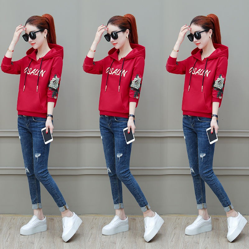 

Autumn Winter Sweatshirt Female Fleece Hoodie Loose Thicken Pullovers Sweatshirt Casual Women Flowers Print Warm Jacket Harajuku, White