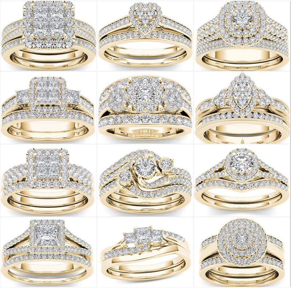 

mixed Zircon White Round Ring Set Brand Luxury Promise Silver Engagement Ring Vintage Bridal Wedding Rings for Woman