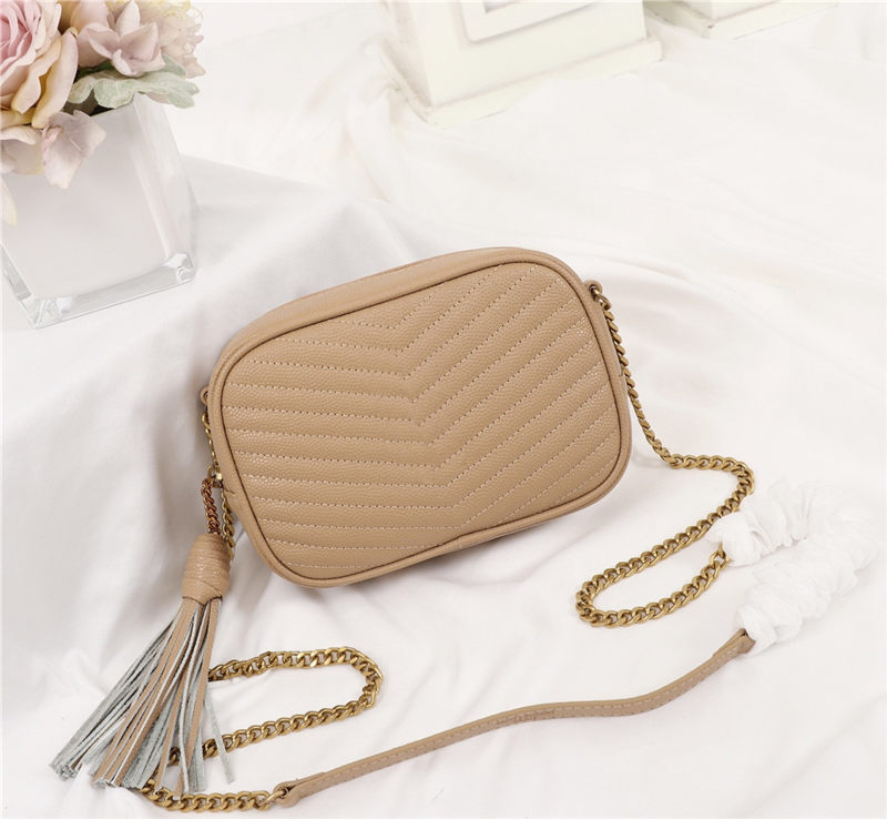 

caviar camera bag with tassels LOU MINI shoulder bags zipper female Purses Handbags red black khaki 3 colors size 18cm 534713