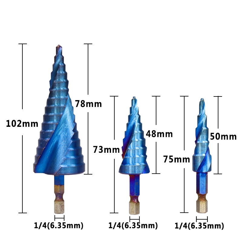 

GTBL Blue Coated Step Drill Bit Drilling Power Tools Metal High Speed Steel Wood Hole Cutter Spiral Core Drill Bit