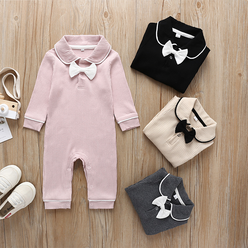 

baby romper spring autumn Cotton Unisex Solid Pullover Full Sailor Collar romper Jumpsuit high quality, Black