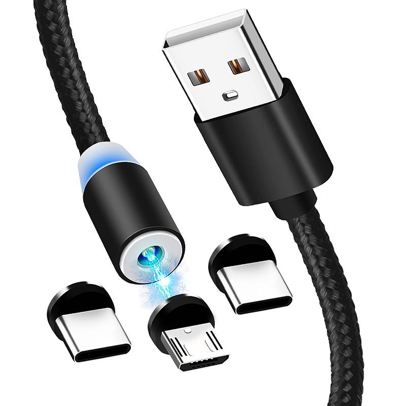 

Magnetic cable 3 in 1 Fast Charger Line 2A Nylon Magnet Quick Charging Cord Type C Micro USB Cable, Blue
