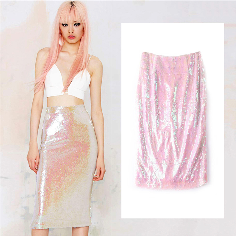 

New Summer Streetwear Fashion Skirts Womens Chic Sequins Package Hip Skirt Clothes For Women Skirts Vogue Woman SL417, Pink