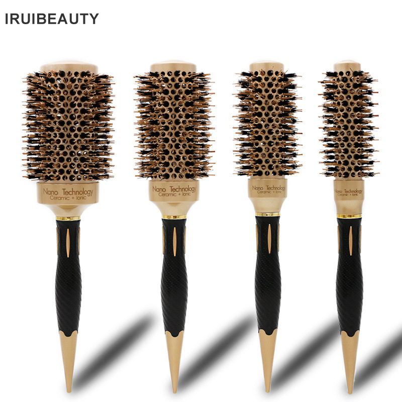 

New Creramic Round Lonic Brush with Hairpin Roller Comb Massage Scalp Aluminum Tube Round Barrel Curly Hair Comb Brush