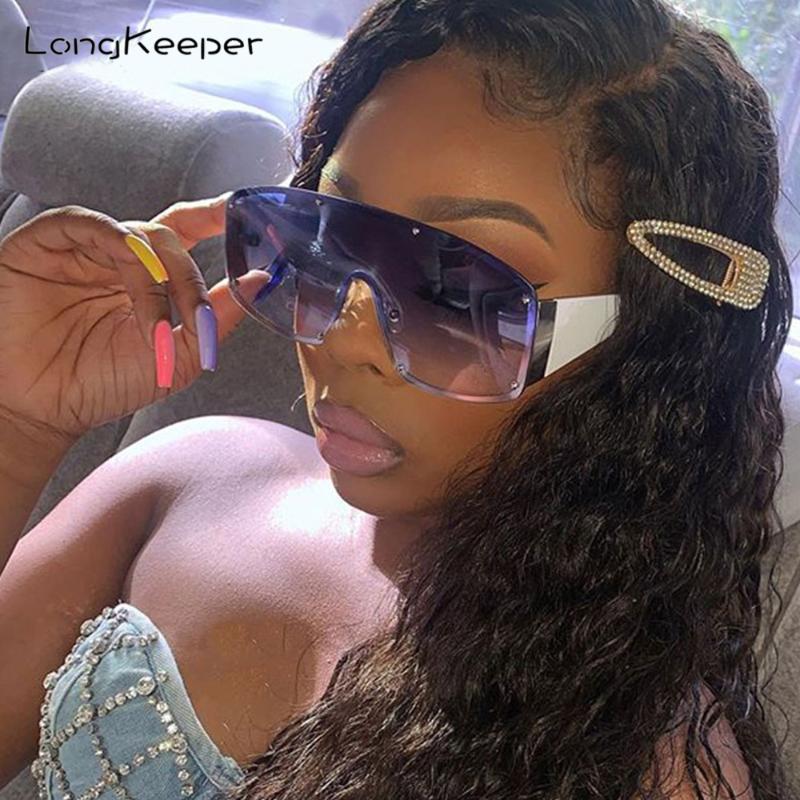 

One-piece Oversized Sunglasses For Women Luxury Big Frame Sun Glasses Rivet Rimless Gradient Eyewear UV400 Fashion Driving New