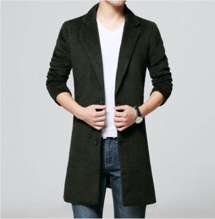 

iSurvivor2020 Autumn and winter men's casual jacket thickened woolen trench coat business solid color classic jacket warm coat, Black