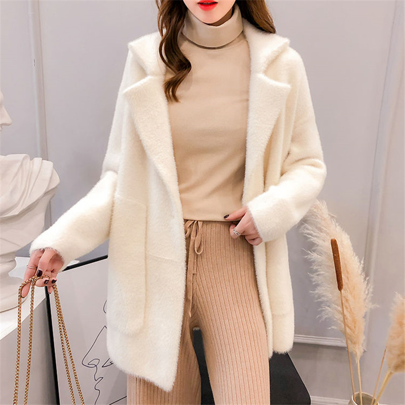 

2020 Autumn And Winter New Women's Long-sleeved Coat Loose Easy Matching Thick Cardigan Fashion Solid Women Color Coat, Beige