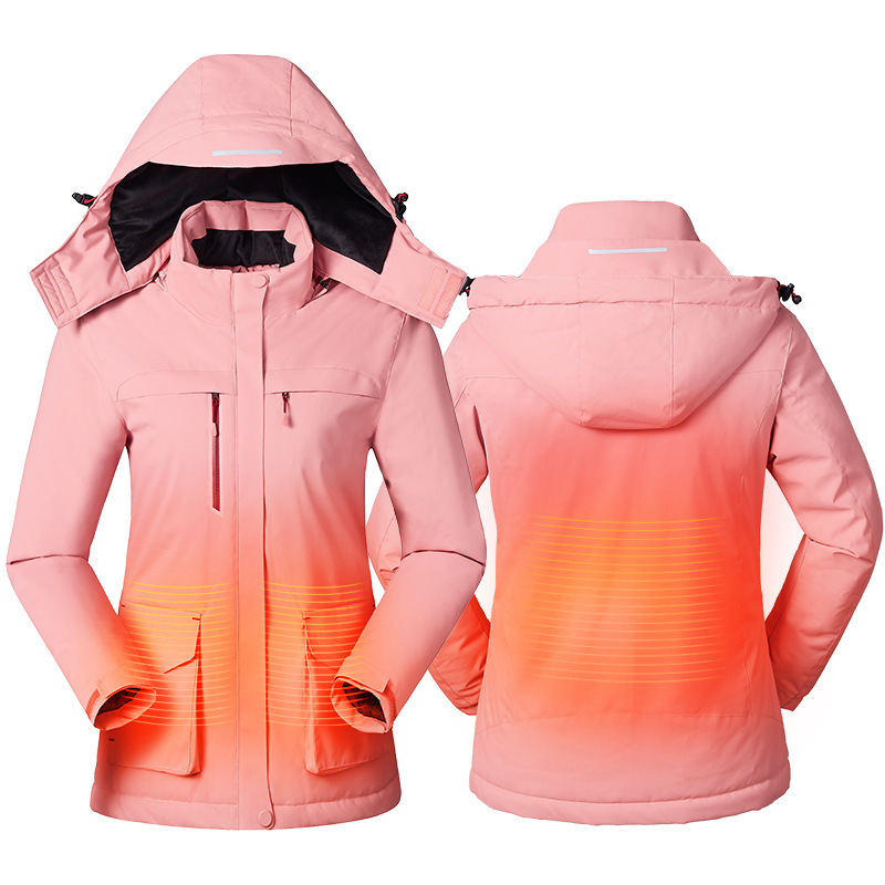 

PARATAGO Winter Intelligent Heating Jacket USB Charging Women Heated Coat Outdoor Fleece Female Windproof Climbing Clothes P1233, Black