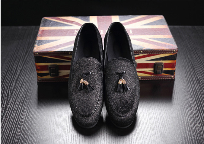 

Mens Fashion tassel New Shining Party Shoes Slip On Comfort Geniune Leather round-toe Formal Dress Shoes 3 colour, As pic 1