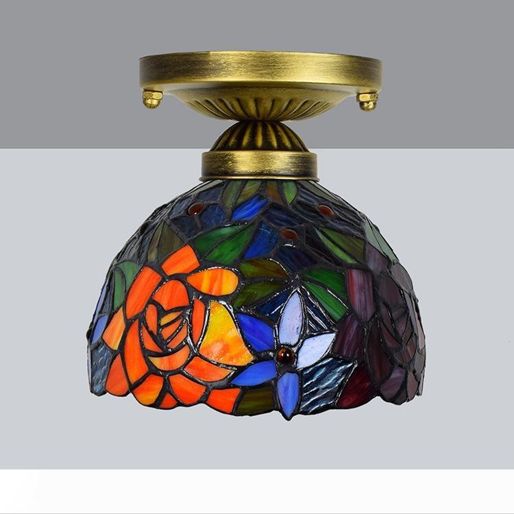 

8 Inch Stained Glass Tiffany Ceiling Light American Classic Baroque Living Room Lighting Flower E27 Led