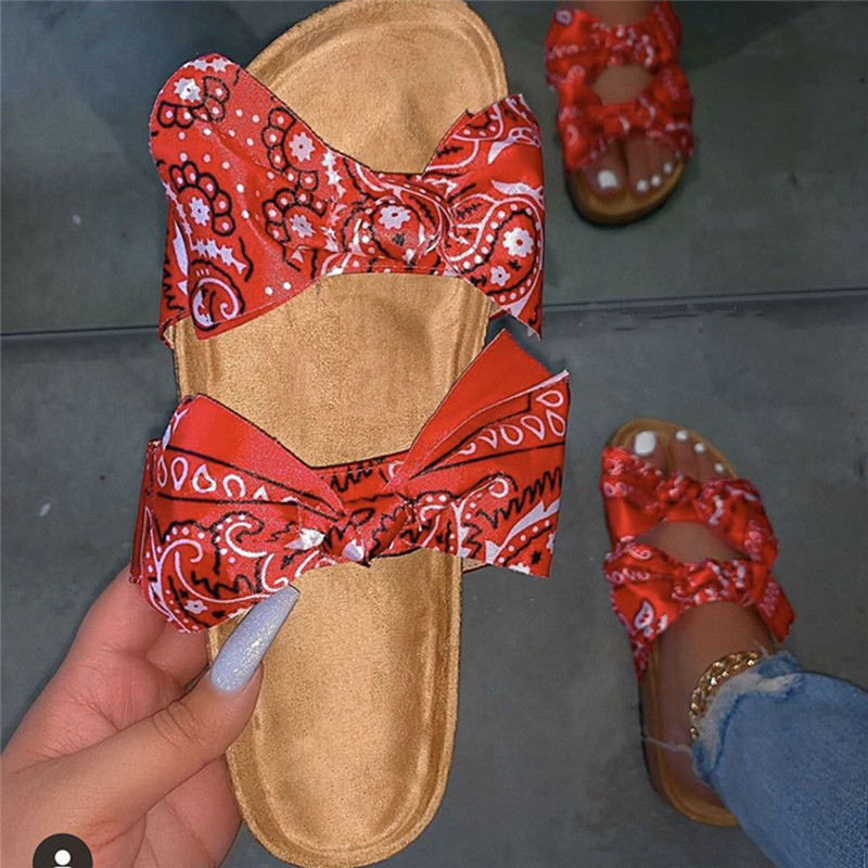 

Women Slippers Indoor Flat Slippers Casual Fashion Shoes Bow Print Beach Sandals New Sexy Open Toe Ladies Roman Shoes Summer, Red
