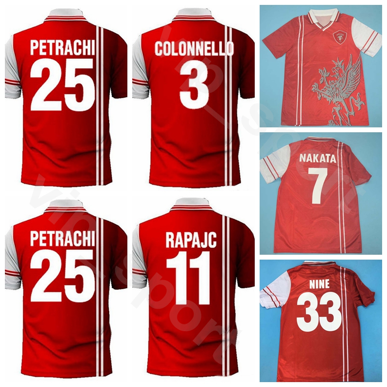 

1997 1998 Perugia Retro 7 NAKATA Soccer Jersey 33 NINE 3 COLONNELLO 11 RAPAJC 25 PETRACHI PEREIRA FUSSBALL Home Red Football Shirt Kits