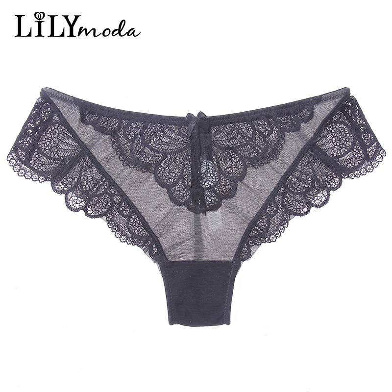 

Sexy Women Seamless Panty Floral Lace Hollow Out Transparent Panties Cozy Underwear Female Lingerie Breathable Mesh Low Waist, Black
