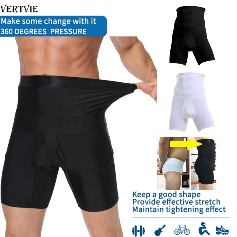 

VERTVIE Men Tummy Control Shorts High Waist Slim Underwear Body Shaper Seamless Belly Girdle Boxer Briefs Abdomen Control Pants, White