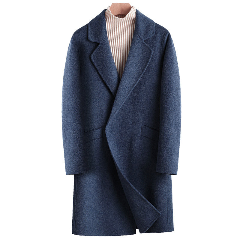 

Men's Coat Double-sided Long Wool Coat Man Jacket Alpaca Mens Coats and Jackets Windbreaker Abrigo Hombre 846 KJ1475, Blue