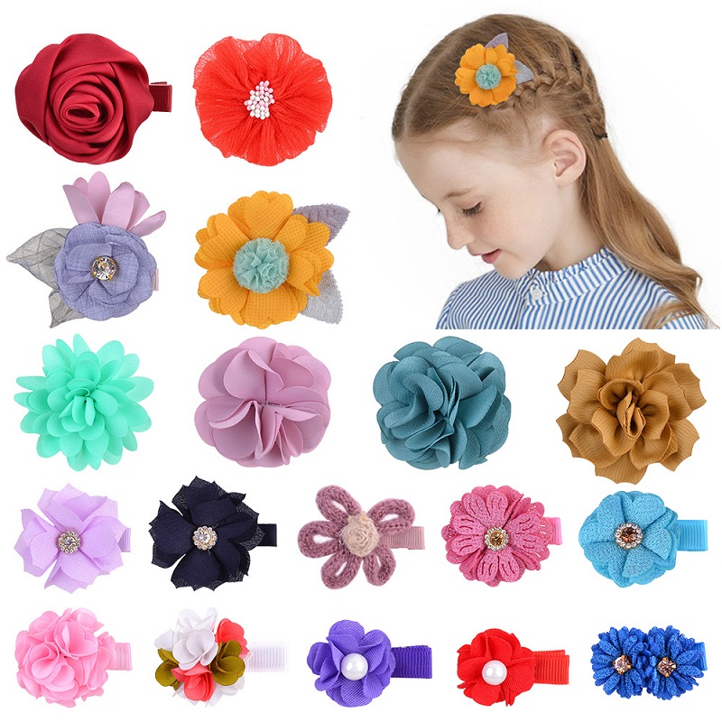 

Baby Girls Small Chiffon Flower Barrettes Hairclips Hairpins Headwear Cute Kids Hair Accessories Beautiful HuiLin C430, Slivery;white