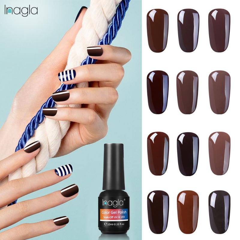 

Inagla Coffee Brown Gel Polish Set UV Vernis Primer Top Coat 10ML Gel Varnish Nail Art Manicure Polishes Nail Lacquer, No clean top coat