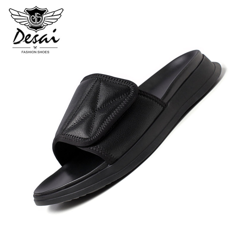 

Summer New Men's Sandals Korean Comfortable Genuine Leather Sandals Non-slip Mens Beach Shoes Soft Leather Casual Slippers Shoes, Black