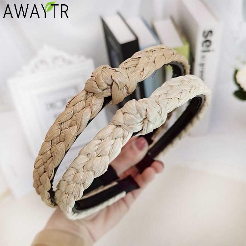 

AWAYTR Bohemia Women Hairbands Adjustable Headband Twist Knot Wide Straw Headwear Hair Hoop Handmade Hair Band Accessories