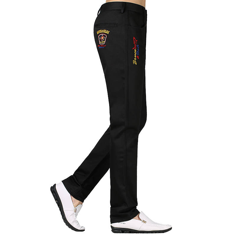 

Winter Pants Men Classic Casual Long Trousers Streching cotton straight Leg embroidery warm Work Pant thicken men's 28 to 40, Black