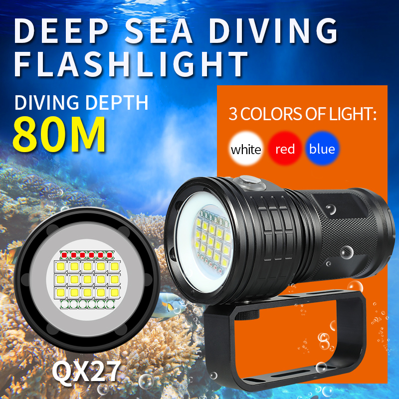 

Diving QH14/QX27 Waterproof IPX8 White/Red/Blue LED Underwater Fill Light LED Photography Video Scuba Light Torch