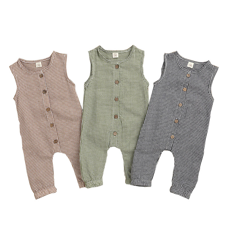 

Lattice Baby Rompers Infant Plaid Sleeveless Jumpsuits Toddler Boys Girls Button Onesies Vêtements Bébé 95% Cotton Summer Clothes 060728, Remark or mixed color