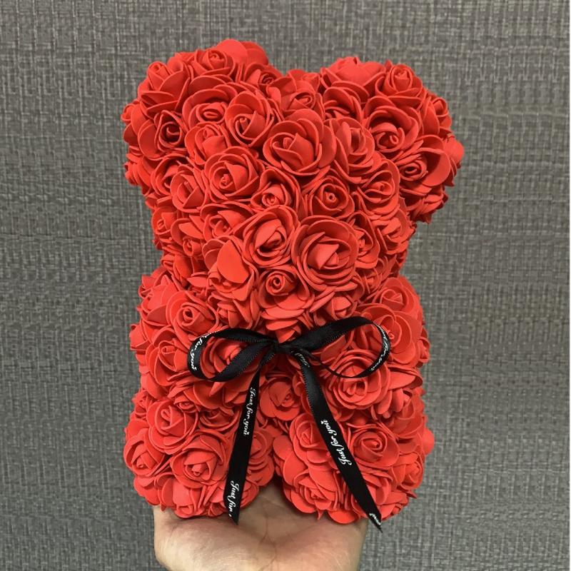 

Fashion 25cm Romantic Cute Rose Bear Flowers Wedding Decoration Party Valentine's Day Gifts For Girlfriend or Wife New Year Gift, Light