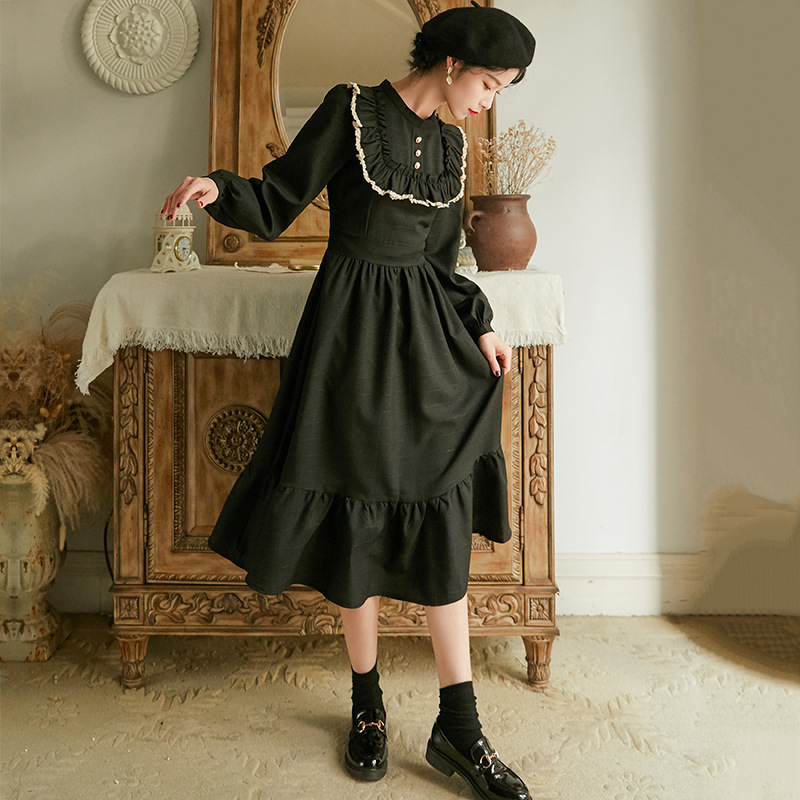 

YAMDI 2020 new fashion women' clothing O-Neck Vintage dress women dress, Black