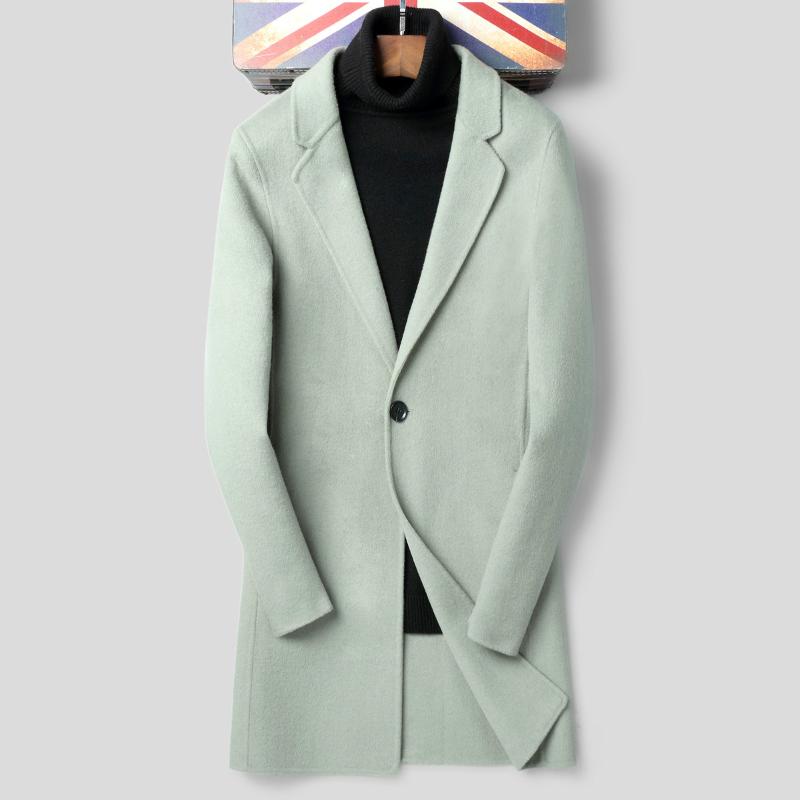

Handmade Double-sided Wool Coat Korean Spring Fall British Windbreaker Jacket Mens Coats and Jackets LSY088338 K1292, Green