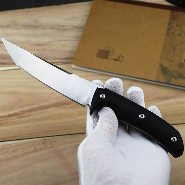 

Outdoor Survival Straight Knife D2 Black / Satin Tanto Blade Full Tang G10 Handle Fixed Blade Knives With Kydex 2 Blades Styles