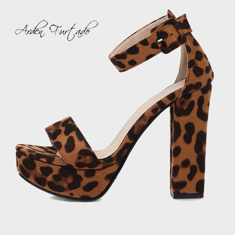 

Arden Furtado Summer Fashion Women's Shoes new Platform Leopard Print Chunky Heels Office lady Sexy Elegant sandals ladies, Yellow