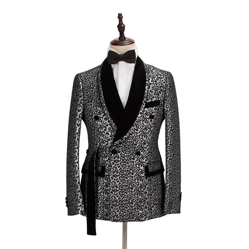 

EU size 2020 Latest Design England Mens Suit High-end Gentleman Fashion Velvet Lapel Jacquard suit Wedding Prom Groom Tuxedo 2pc, Black