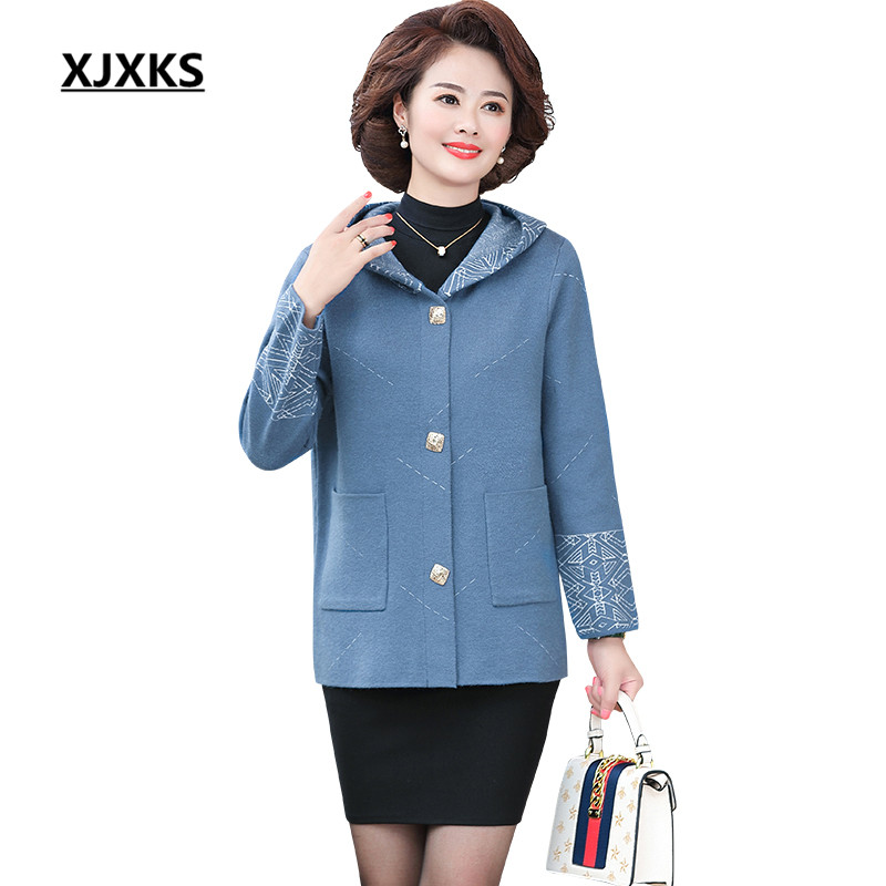 

XJXKS Fashionable hooded women knitted coat 2020 autumn winter new loose large size cashmere knitted cardigan women jacket