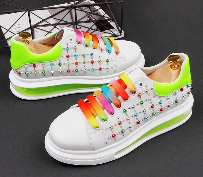 

Luxury rhinestone Men dress shoes Designer rivet Casual Shoes Male hip hop punk loafers spikes board shoes sneakers, Black