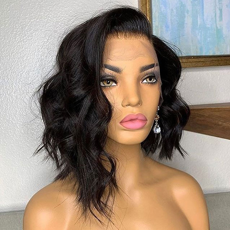 

Deep Part Wavy Lace Front Short Human Hair Wigs PrePlucked Brazilian Remy Bob Wigs For Black Women