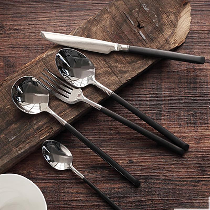 

Stainless Steel Flatware Spoons Knifes Forks Set Black Cutlery Steak Knives Kitchen Talheres Dinner Spoons a Knives Home 50F040